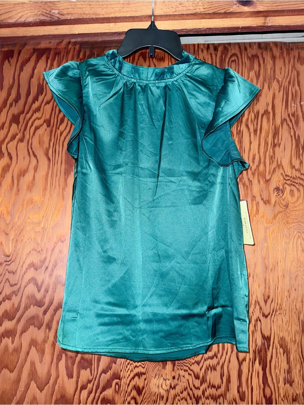 Women’s Teal Satin Ruffle Sleeve Blouse